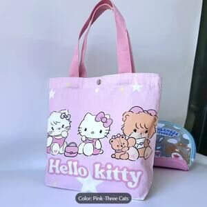 Hello Kitty Pink Tote Bag Three Cats Cute Kawaii Shoulder Bag